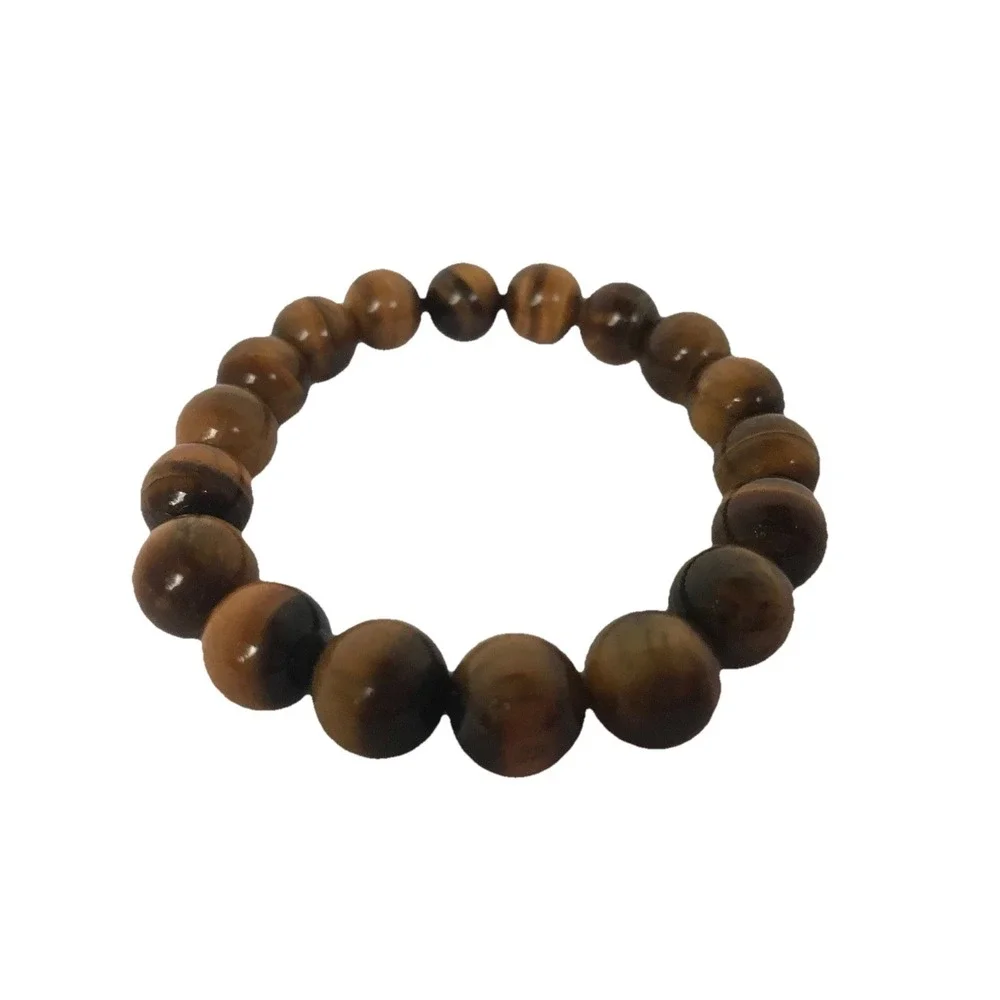 Bracelet‎ brown round natural glossy beads bangle Stretchy howlite earth tones
